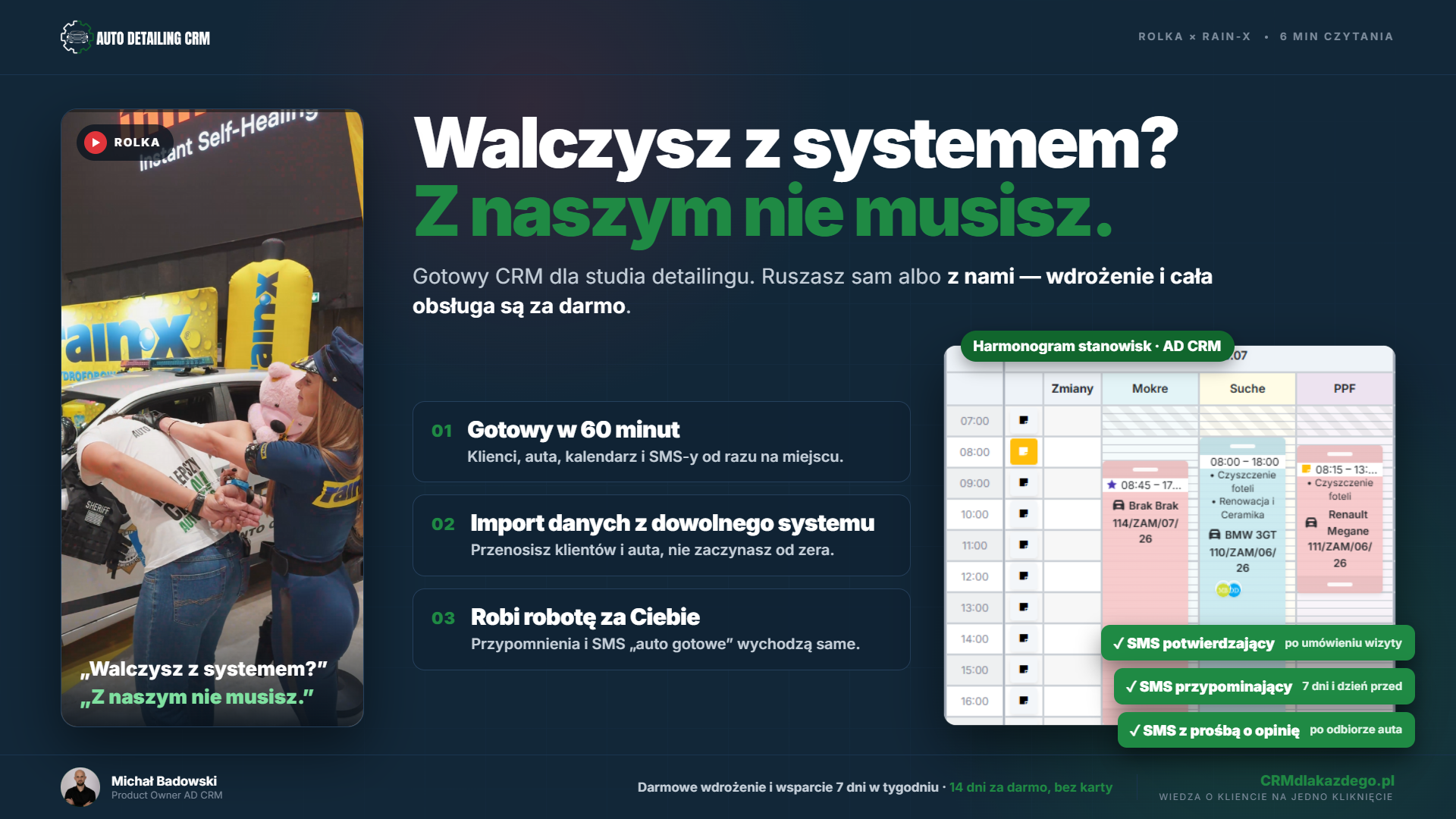 Policjantka pyta właściciela studia, czy walczy z systemem — kadr z rolki AD CRM nagranej z Rain-X